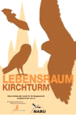 Poster "Lebensraum Kirchturm" mit Fledermaus, Eule und Turmfalke.